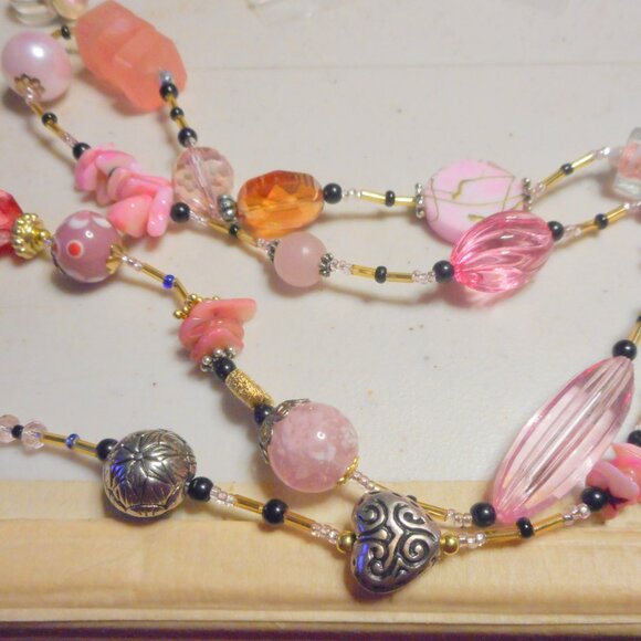 HandCrafted Long Necklace over 25"  ...… pinks - Picture 1 of 7